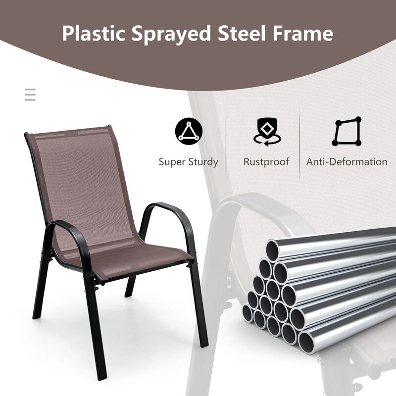 Set of 4 Stackable Patio Dining Chairs with Armrests and Breathable Fabric image number 5