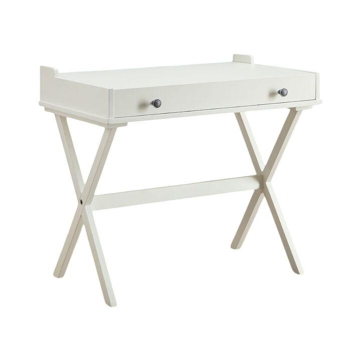 HomeRoots 34" Antiqued White Wood Flip Top Desk