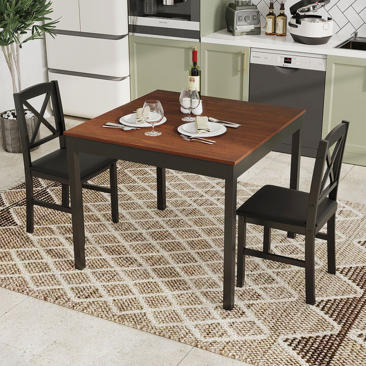 Square Wooden Dining Table Set for 2 with 3 Pieces
