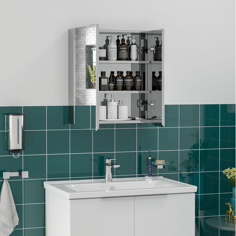 kleankin Bathroom Cabinet Wall Mounted Mirror Cabinet with Hinged Doors