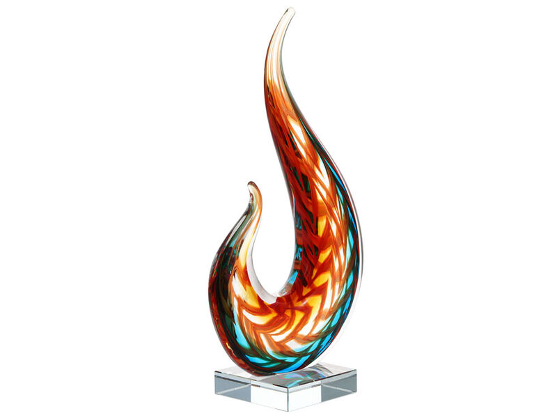 Hand Blown Flame Sommerso Art Glass Sculpture