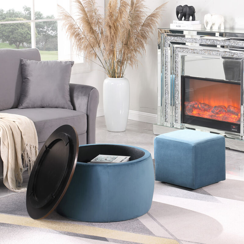 Streamdale Round Ottoman Set with Storage & Coffee Table - 2 in 1 Function