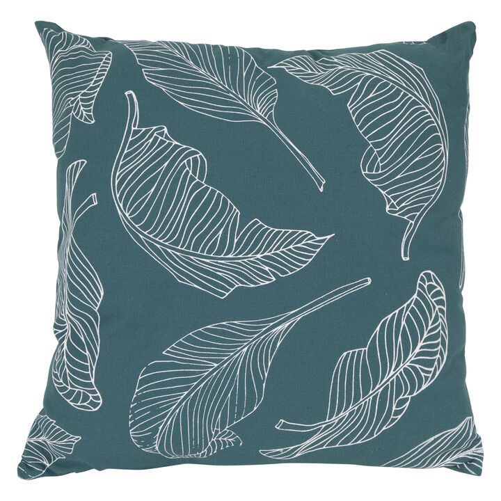 18" Teal Green Tropical Leaf Square Throw Pillow