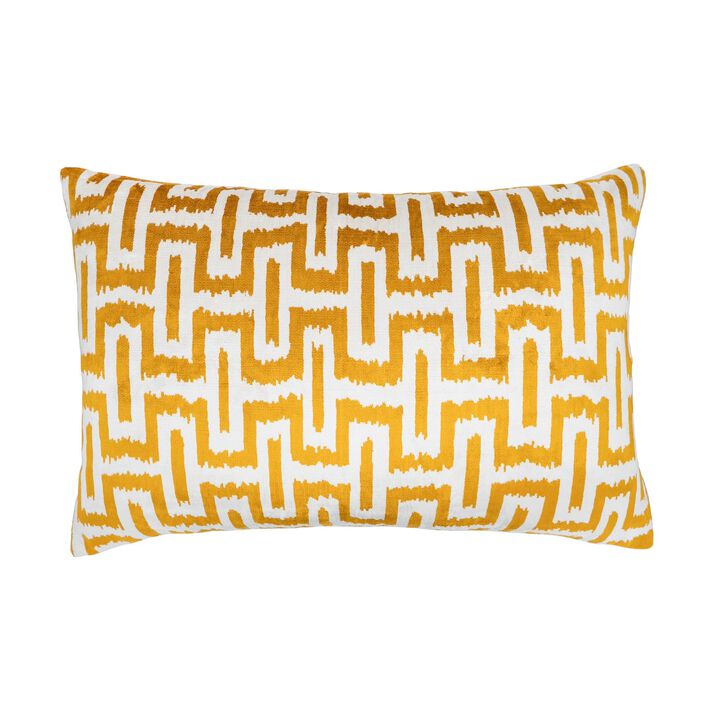 Omega Gold Silk Velvet Ikat Pillow, 16" X 24"