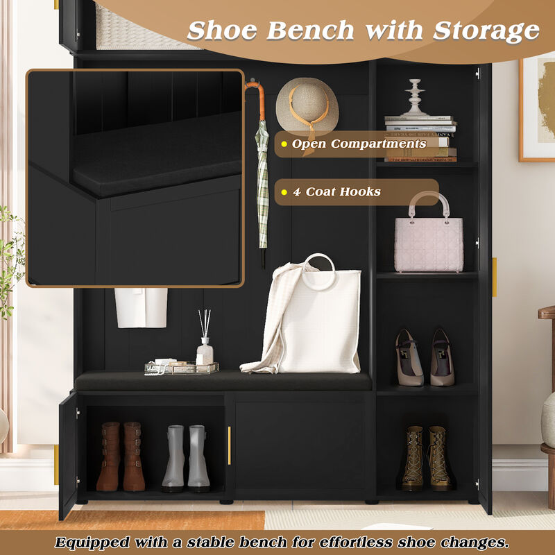 Entryway Hall Tree with Cushioned Seating Bench image number 7