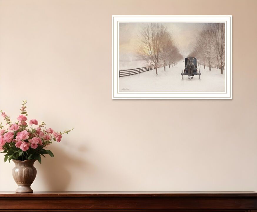 HomeRoots Snowy Amish Lane White Framed Wall Art