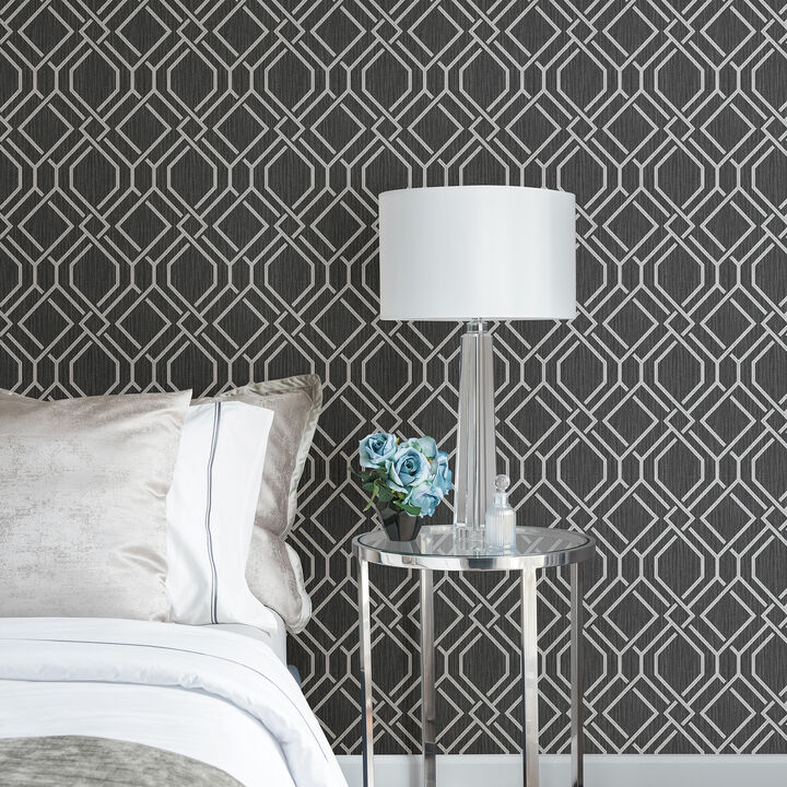 Frege Charcoal Trellis Wallpaper (Set of 2)