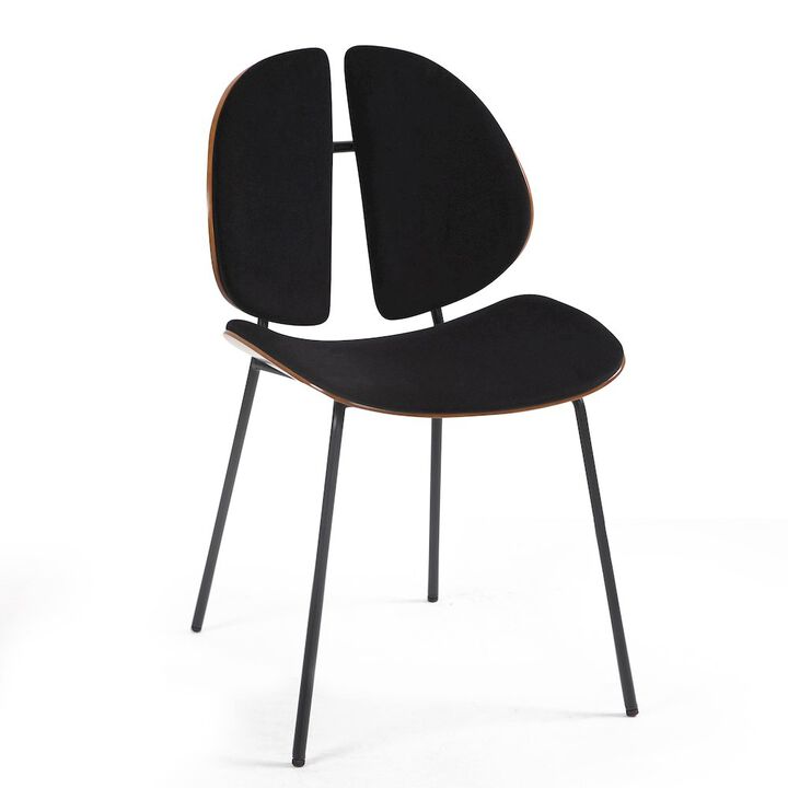 Glamour Home Set of 2 Beau Black Microfiber Fabric Dining Chair with Iron Legs