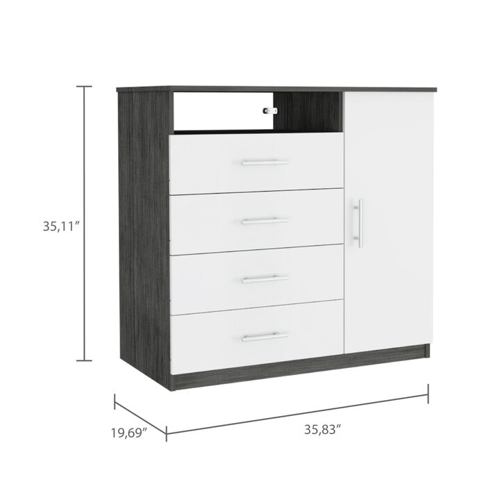 Baylon 4-Drawer 1-Shelf Dresser Smokey Oak and White