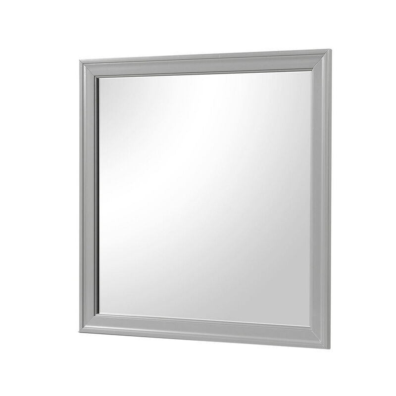 Ryla Dresser Mirror, 38 Inch Square Frame, Farmhouse Gray Solid Wood