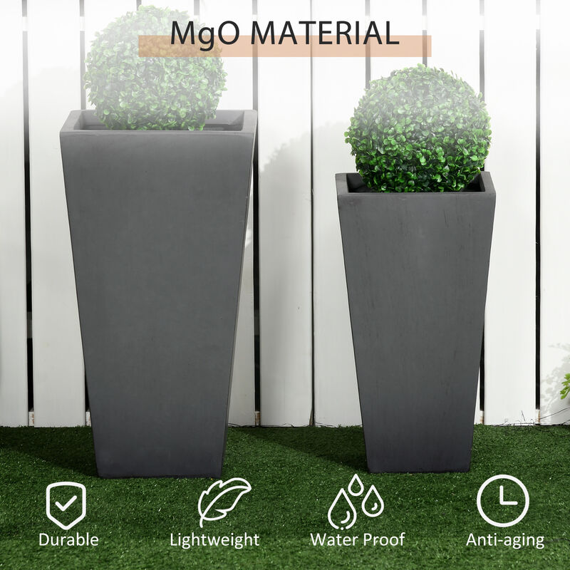Outsunny 2-Pack Outdoor Planter Set, Flower Pots with Drainage Holes, Durable & Stackable Plant Pot, 22in & 18in, for Porch, Entryway, Patio, Yard, Garden, Gray