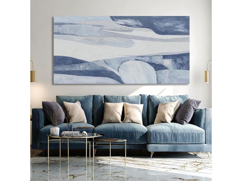 Abstract Blue White Canvas Wall Art Minimalist Landscape Decor for Living Room image number 2