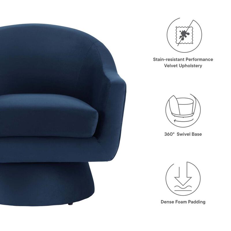 Astral Performance Velvet Fabric and Wood Swivel Chair image number 4