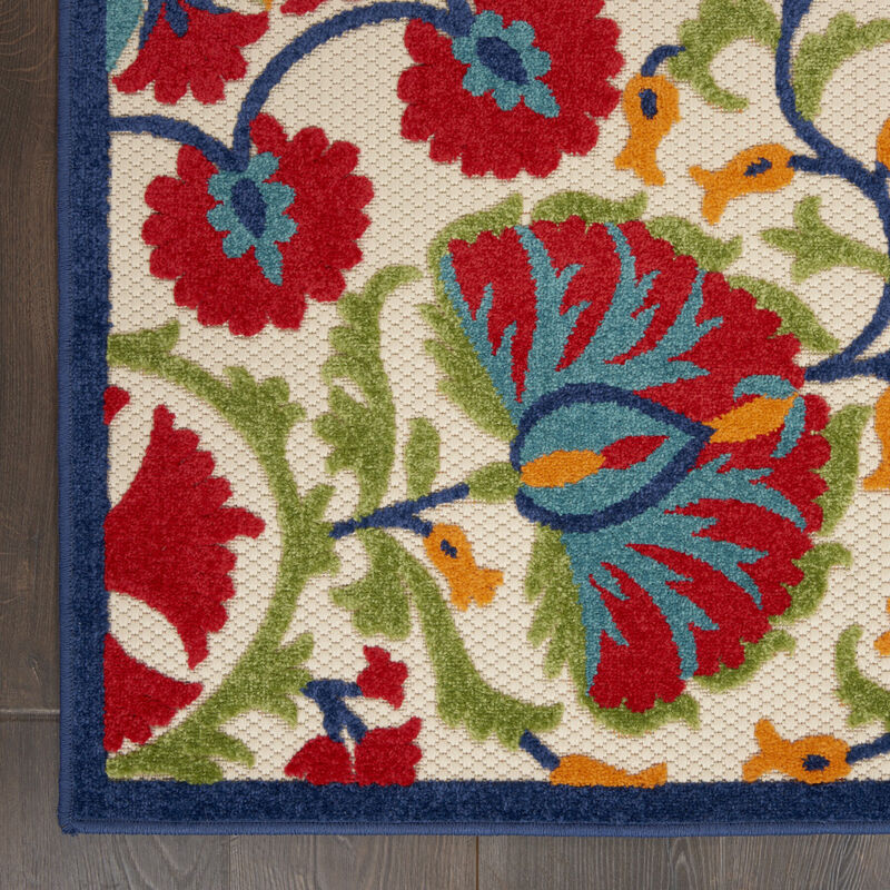 HomeRoots 4' X 6' Navy Blue Beige Green Blue And Red Floral Indoor Outdoor Area Rug image number 4