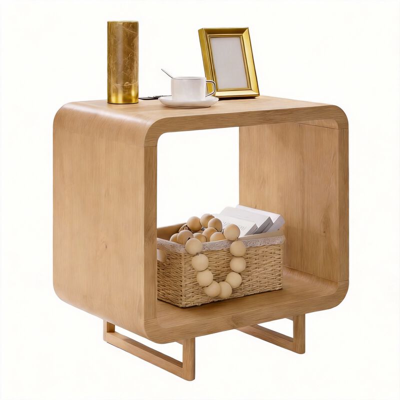 23.6" Curved 2-Tier End Table with USB-C Charging Station image number 0