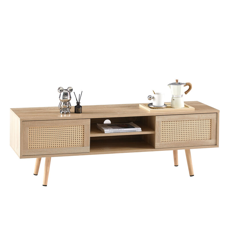 Streamdale Natural Rattan TV Cabinet with Sliding Doors