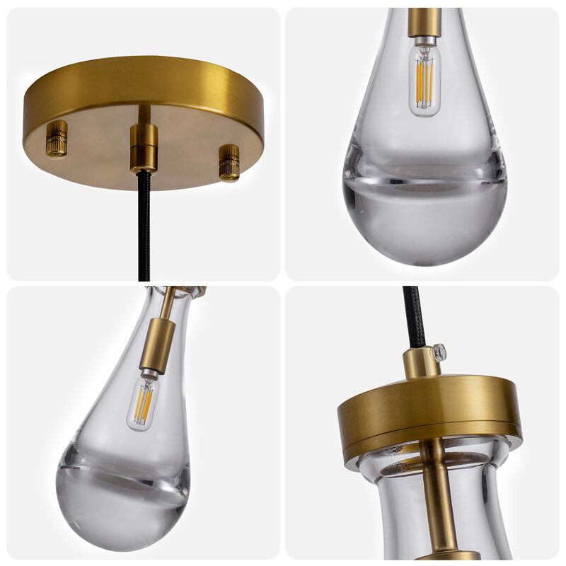 Adoncia 1 Light 5" Brushed Shiny Brass Clear Raindrop Glass Shade Pendant Chandelier image number 3
