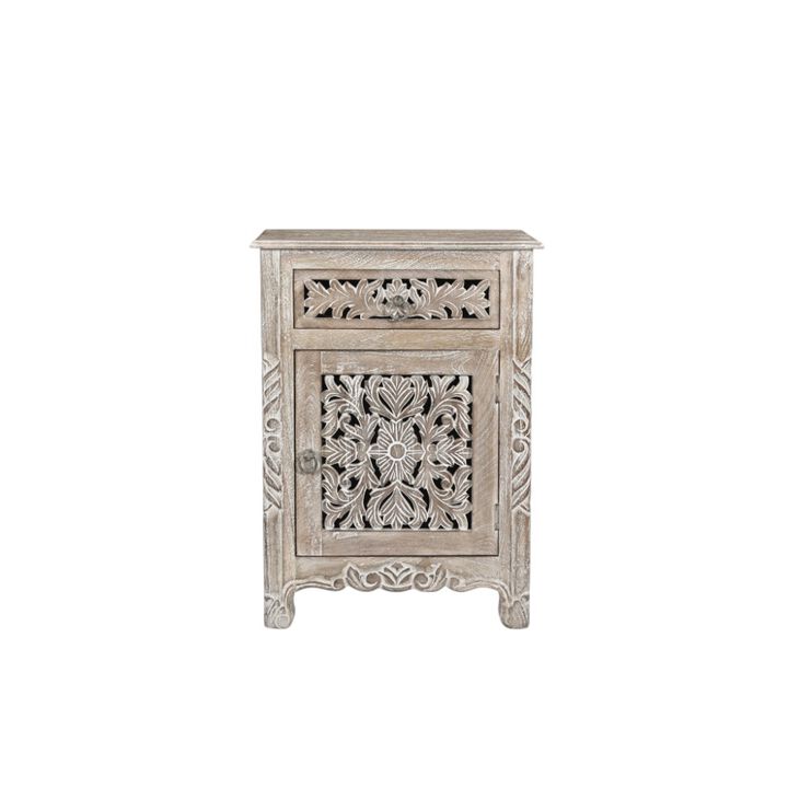 HomeRoots 30" Gray Solid Wood Distressed One Drawer Nightstand