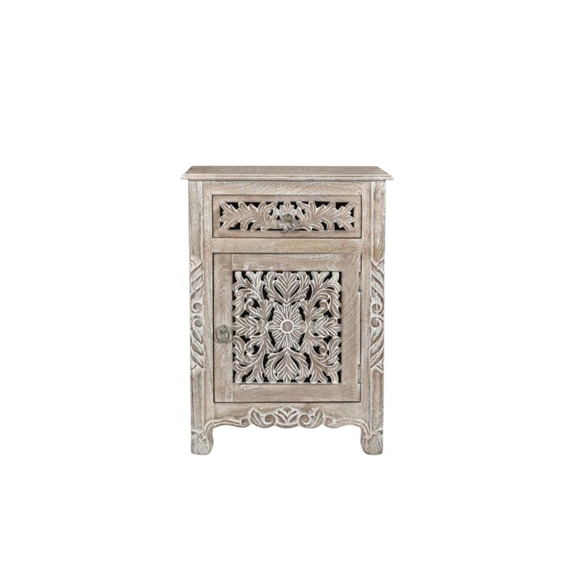 HomeRoots 30" Gray Solid Wood Distressed One Drawer Nightstand image number 0