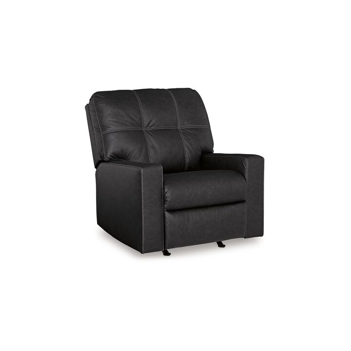 Barl Manual Recliner Chair, 35 Inch Tufted Rich Black Faux Leather - Benzara