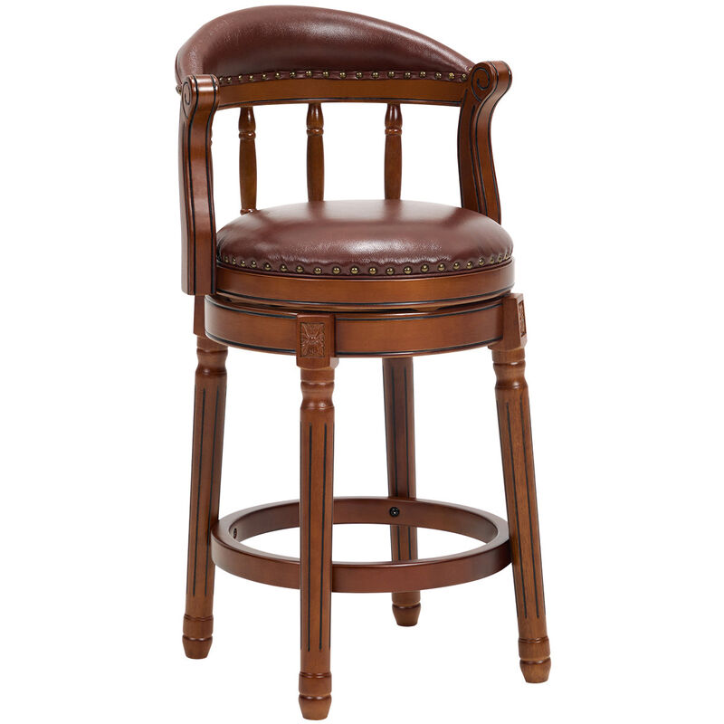 Clihome Cow Top Leather Wooden Bar Stools, 360 Degree Swivel Bar Chair with Backs image number 0