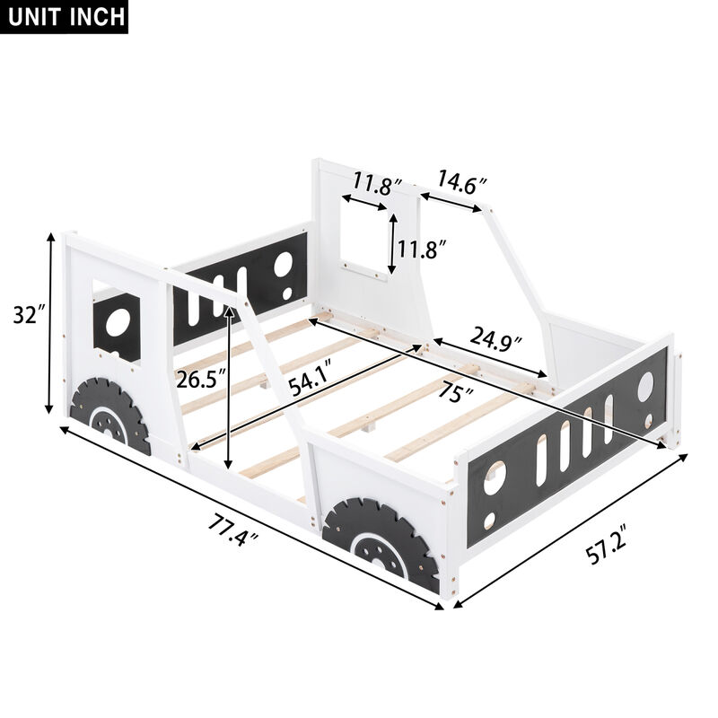 Streamdale Full Size Classic Car-Shaped Platform Bed With Wheels, White image number 7