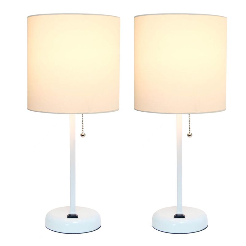 LimeLights White Stick Lamp with Charging Outlet and Fabric Shade - 2 Pack Set image number 2