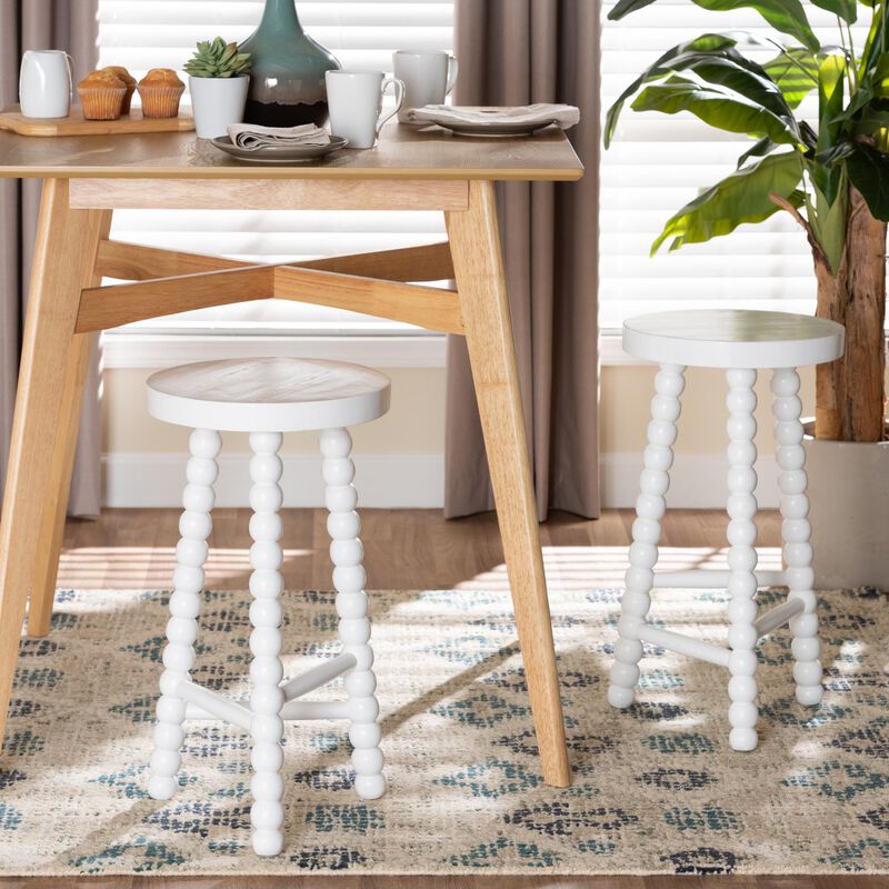 bali & pari David Acacia Wood Bobbin Counter Stool - Sculptural Backless Accent Stool for Kitchen Island or Lounge with Footrest image number 5