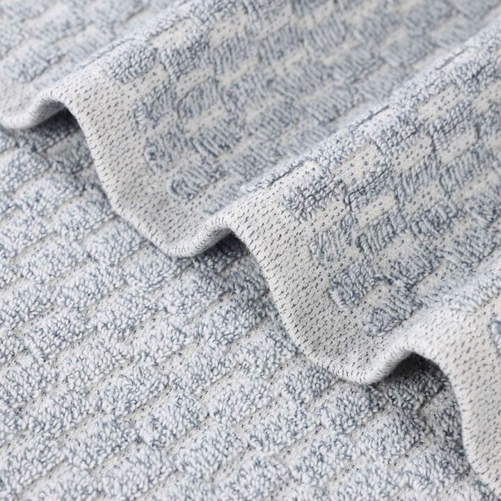 Cotton Blend Bathroom Towel Set with Checkered Pattern and Ribbed Border Design