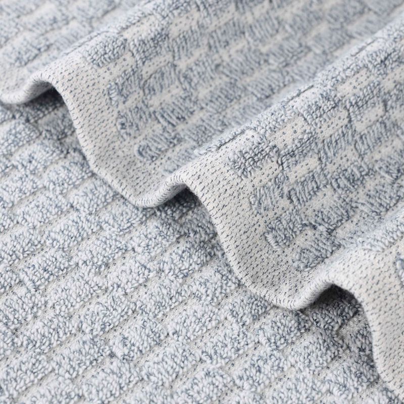 Cotton Blend Bathroom Towel Set with Checkered Pattern and Ribbed Border Design image number 1