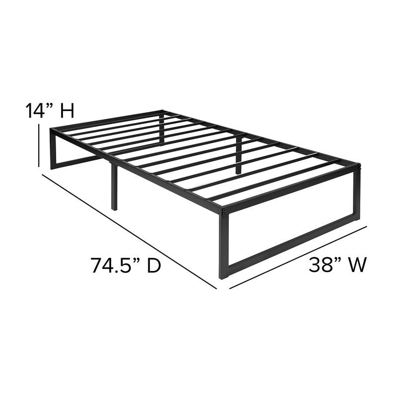 Flash Furniture Bentley 14" Metal Platform Bed Frame - Black Frame/Steel Slat Supports - 12.5" Underbed Storage - No Box Spring Needed - Quick Lock Functionality-Twin