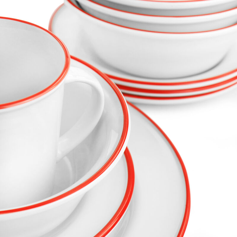 Martha Stewart Red Rimmed Fine Ceramic 16 Piece Dinnerware Set