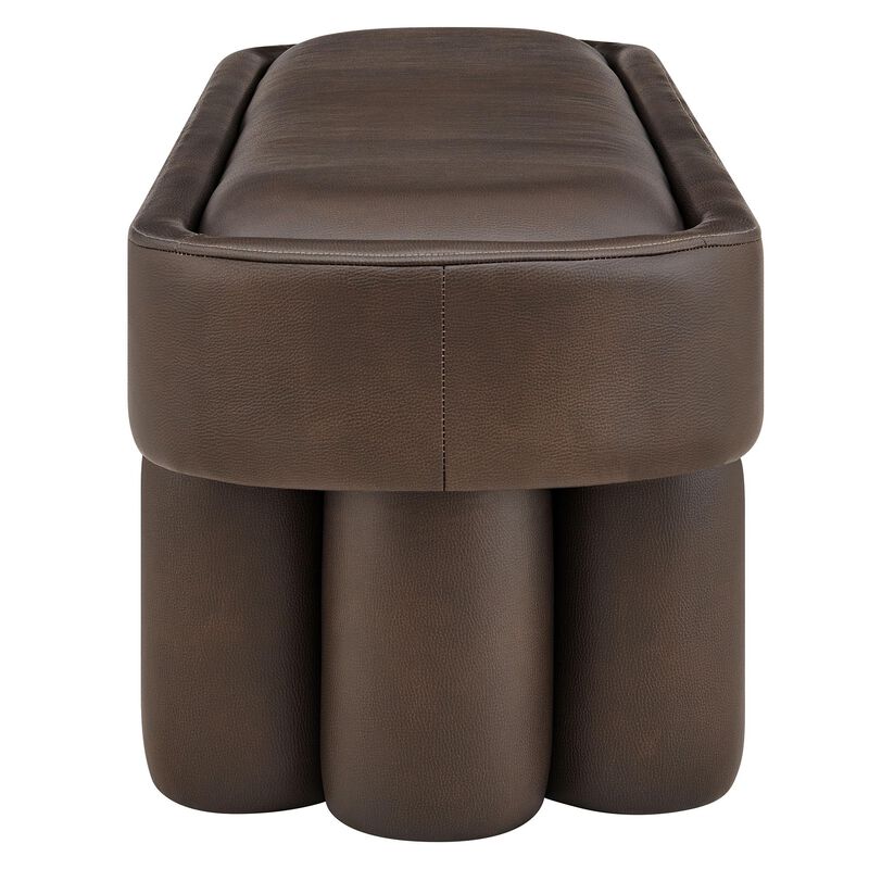 Modway Mossi 52-Inch Modern Oval Vegan Leather Bench in Mushroom &ndash; Upholstered Accent Bench with Cylindrical Clover-Leg Base for Bedroom, Entryway, or Living Room image number 5