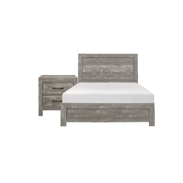 King Bedroom Set, Farmhouse Style, Gray, 2 Piece Set with Nightstand
