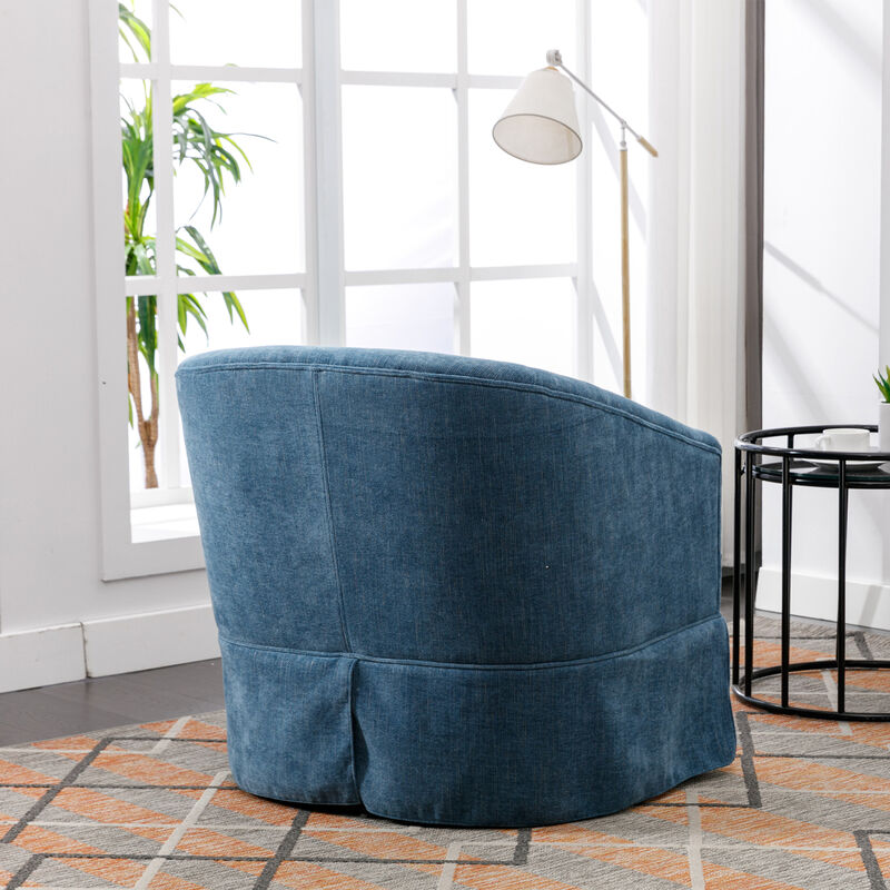 360-degree Swivel Accent Armchair Linen Blend Blue image number 4