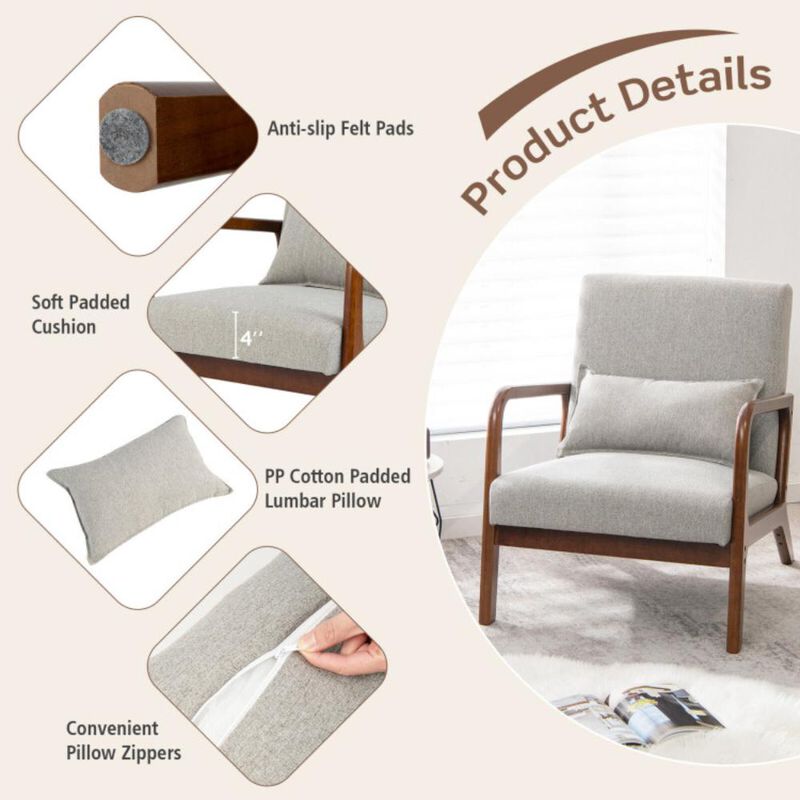 Hivvago Modern Accent Chair with Rubber Wood Frame and Lumbar Pillow