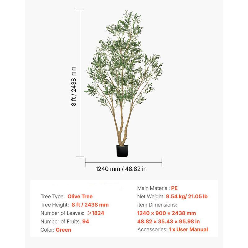 Tall Artificial Olive Tree with Realistic Leaves and Fruits, Faux Indoor Plant with Black Pot image number 2