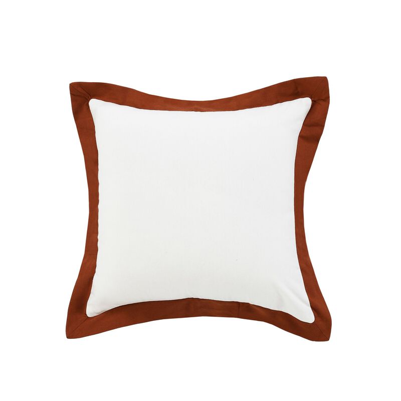 20" White and Orange Bordered Flange Frame Square Throw Pillow