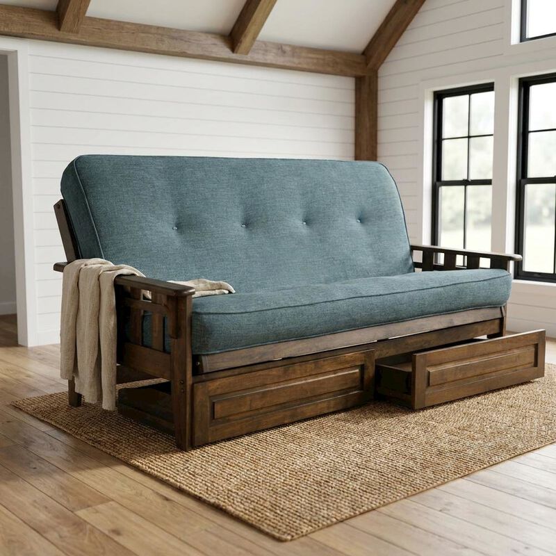 Tucson Frame-Rustic Walnut Finish-Linen Aqua Mattress-Storage Drawers image number 7