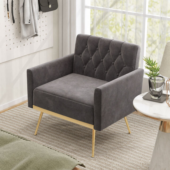 Modern Upholstered Accent Chair with Velvet Fabric and Button Tufted Back for Living Room