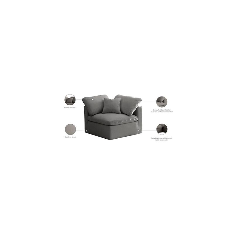Meridian Furniture Plush Grey Velvet Standard Comfort Modular Corner Chair