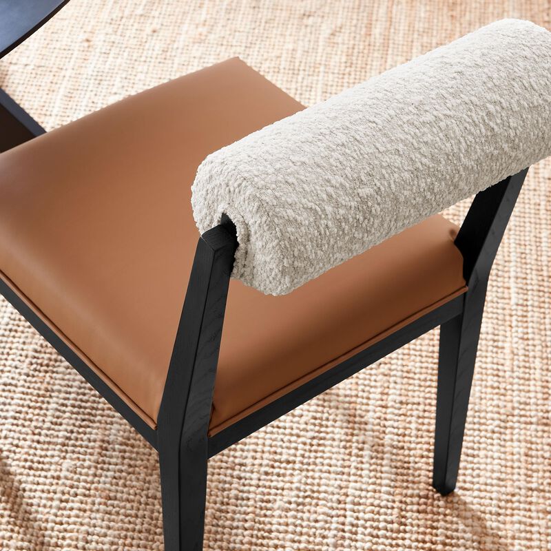 Modway Kai Upholstered Dining Chair with Wood Legs in Pearl Tan Black - Modern Dining Room Chair with Boucle Fabric Backrest and Faux Leather Seat - Wood Fabric Side Chair for Dining Room, Kitchen image number 4