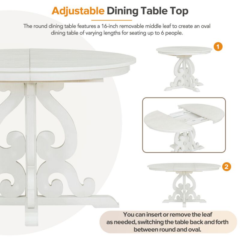 Lupoxt 5‑Piece Retro Extendable Round Pedestal Dining Set image number 4