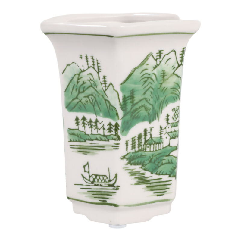 4", 6oz Chinoiserie Candle, Green/white image number 2