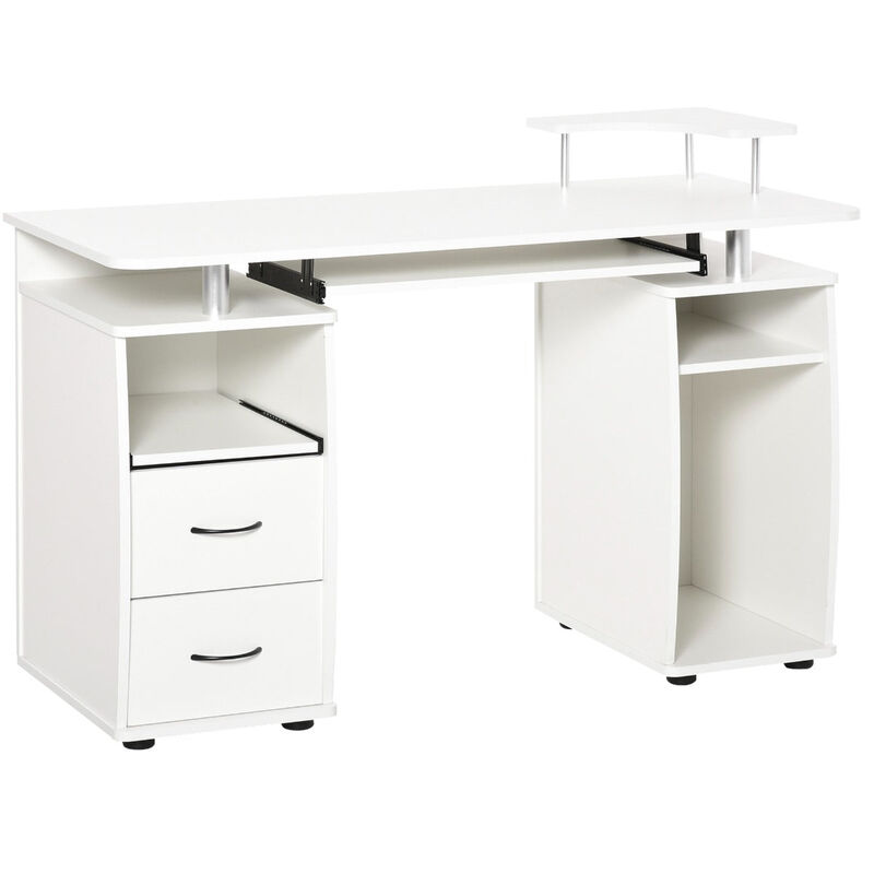 White Home Office: Multi-Function Computer Desk with Keyboard Tray