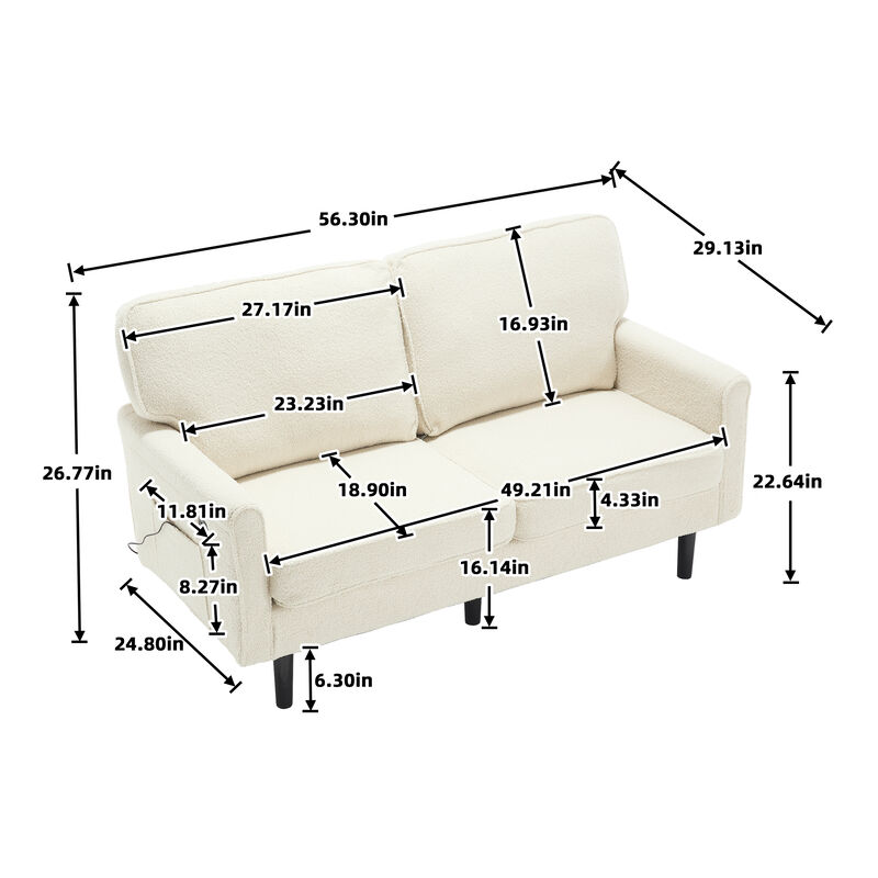 TATEUS Mid Century Modern Loveseat - 2 Seater Comfy Sofa Couch with USB Port & Removable Pillow Cover for Living Room/Bedroom
