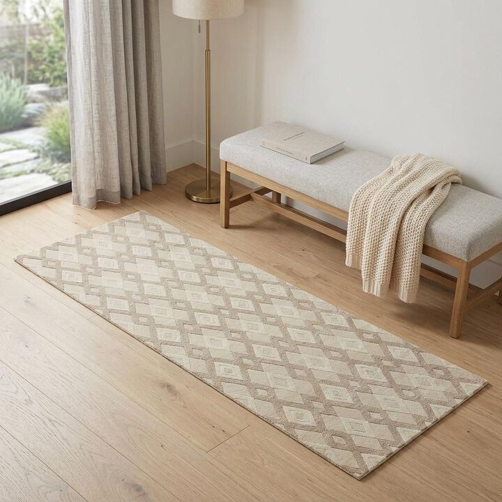 HomeRoots Wool Geometric Hand Tufted Runner Rug