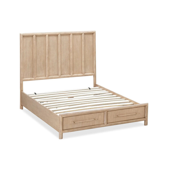 Dory King Size Bed, Panel Vertical Wood Bar Headboard, Light Brown Acacia - Benzara