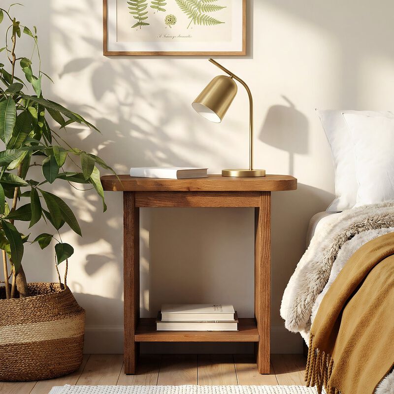 2-Tier H-Shaped Side Table, Solid Wood End Table with Storage Shelf image number 5