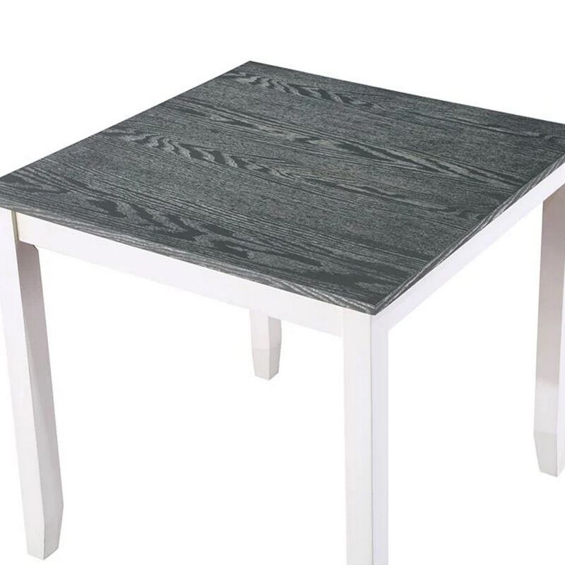 Helio 5 Piece Dining Table and Chairs Set, White Wood, Gray Fabric Seats - Benzara